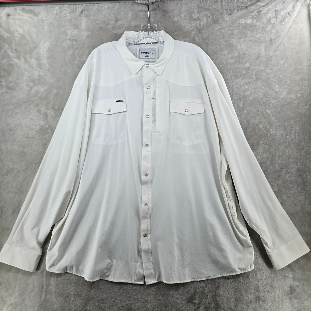 Poncho Western Shirt Mens 3XL White Pearl Snap Long Sleeve Performance Vent